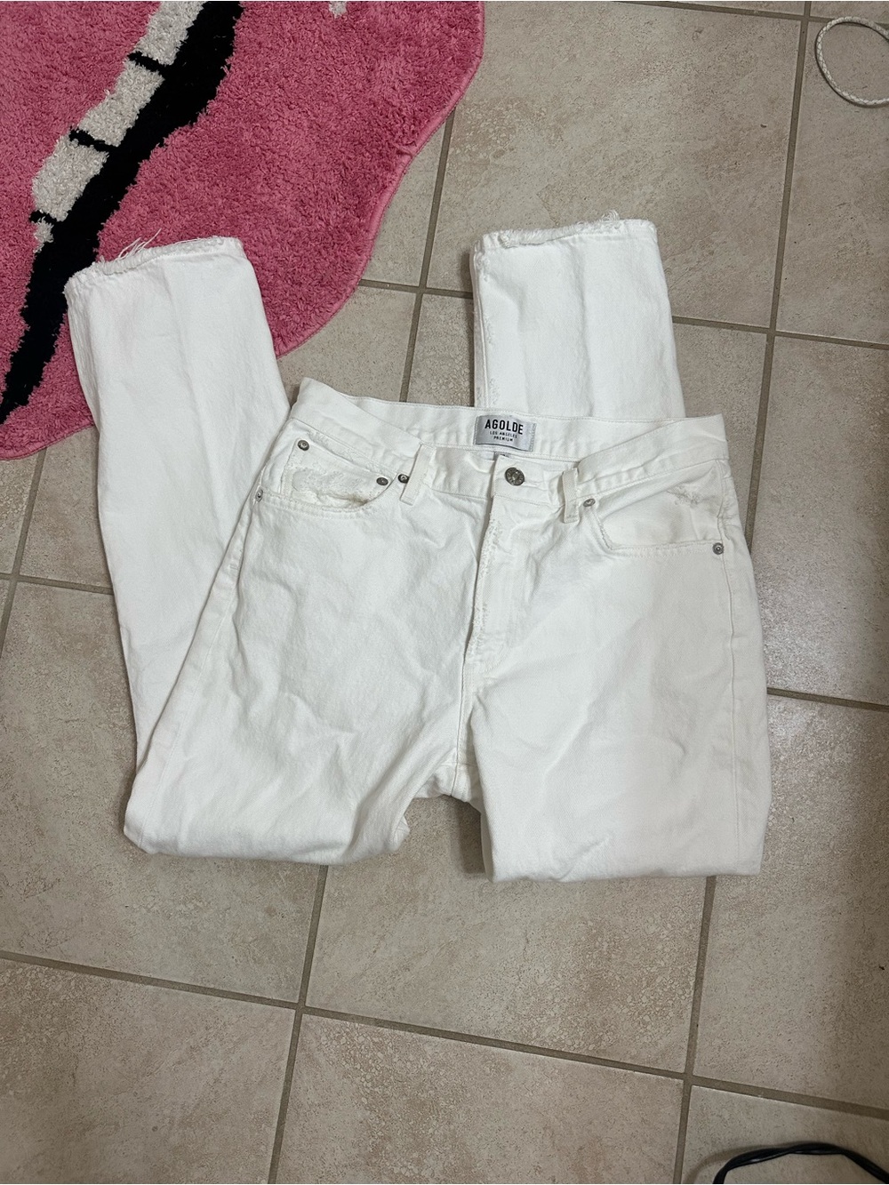 Agolde White high rise Straight Jeans with Button Fly